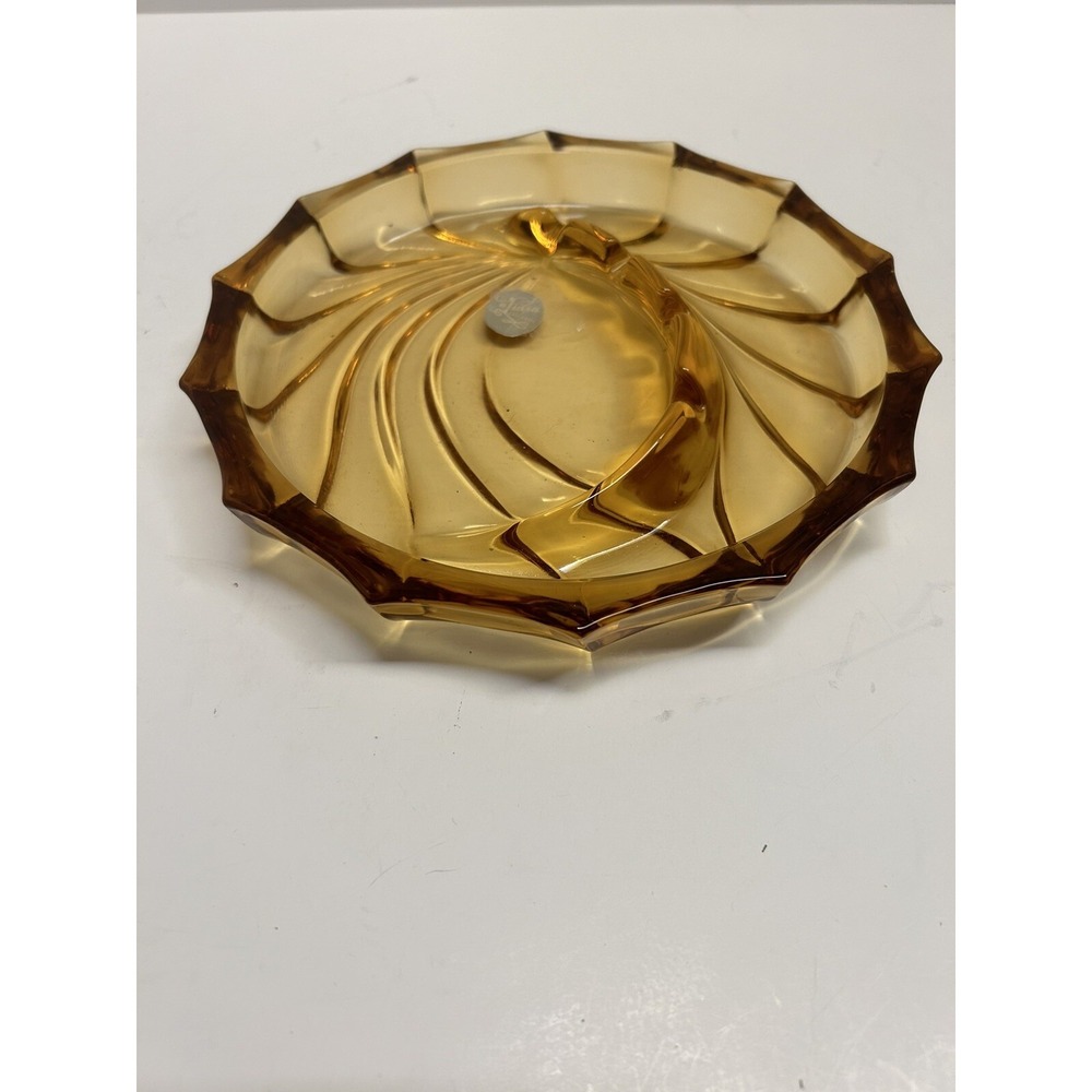 Viking Glass Ashtray Amber Orange‎ Swirl Design MCM 8"